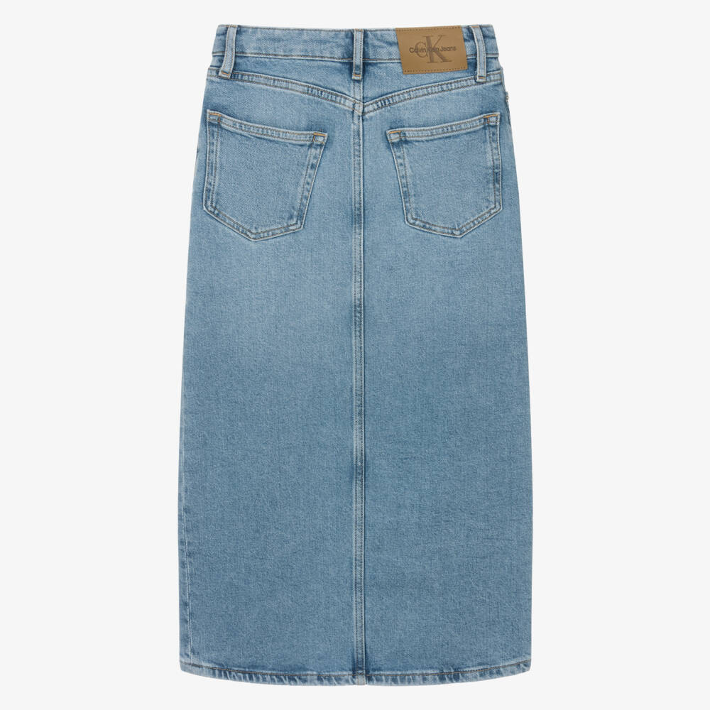 Calvin Klein-تنورة طويلة من الدنيم النيلي للبنات | Childrensalon Outlet