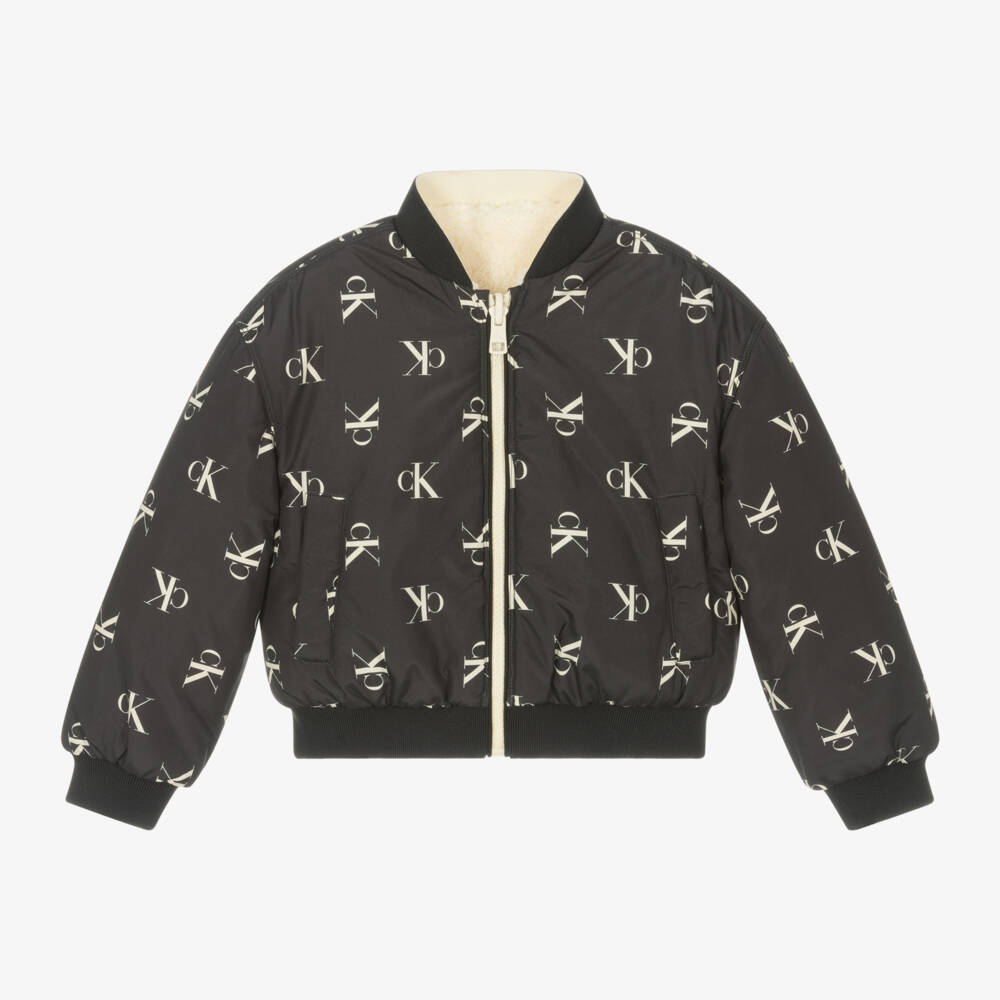Calvin Klein-Girls Ivory & Black Reversible Bomber | Childrensalon Outlet