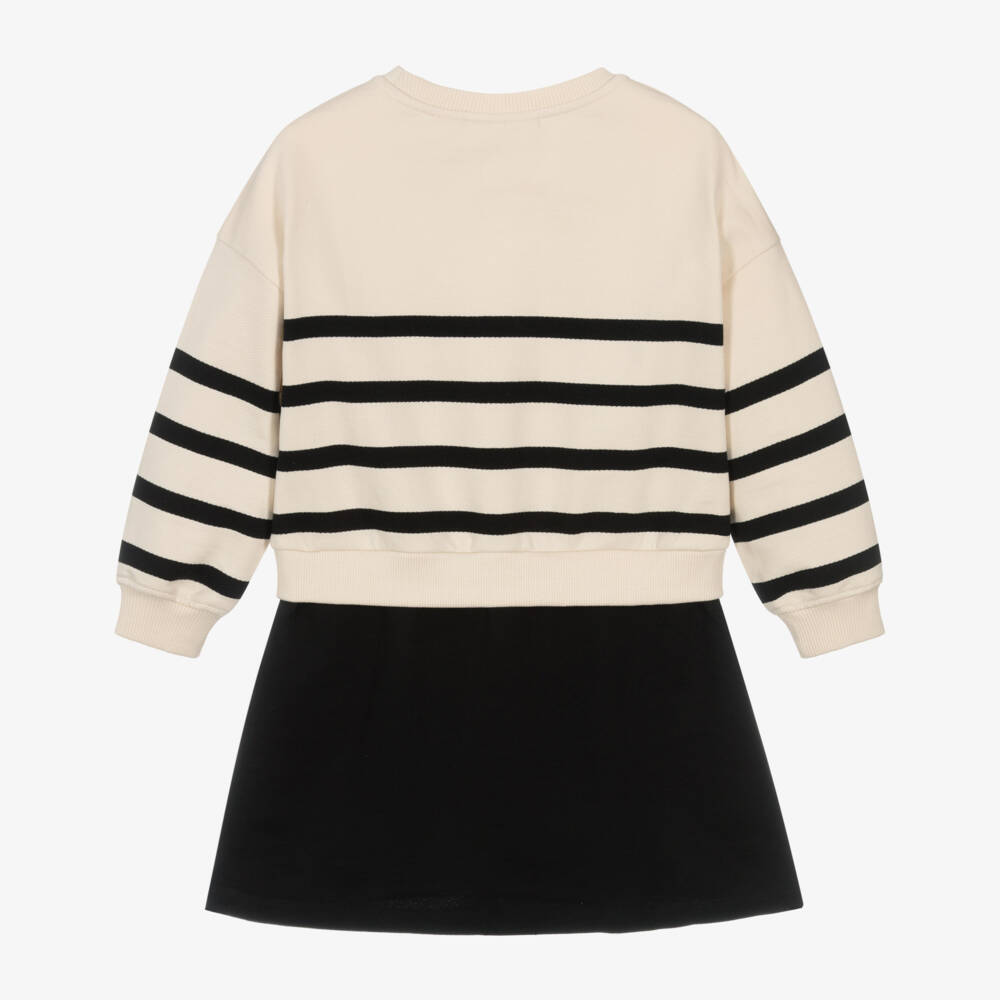 Calvin Klein-Girls Ivory & Black Striped Cotton Sweatshirt Dress | Childrensalon Outlet