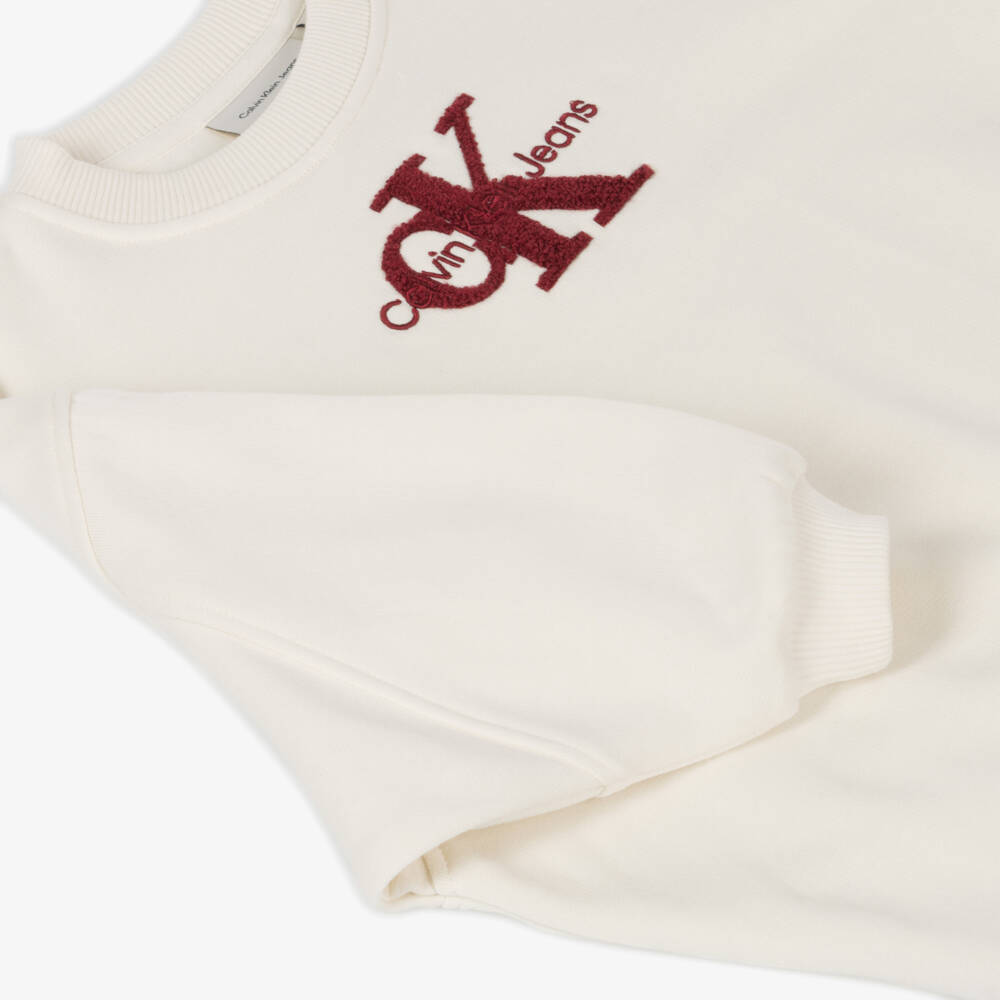Calvin Klein-سويتشيرت CK بوكليه لون عاجي للبنات | Childrensalon Outlet