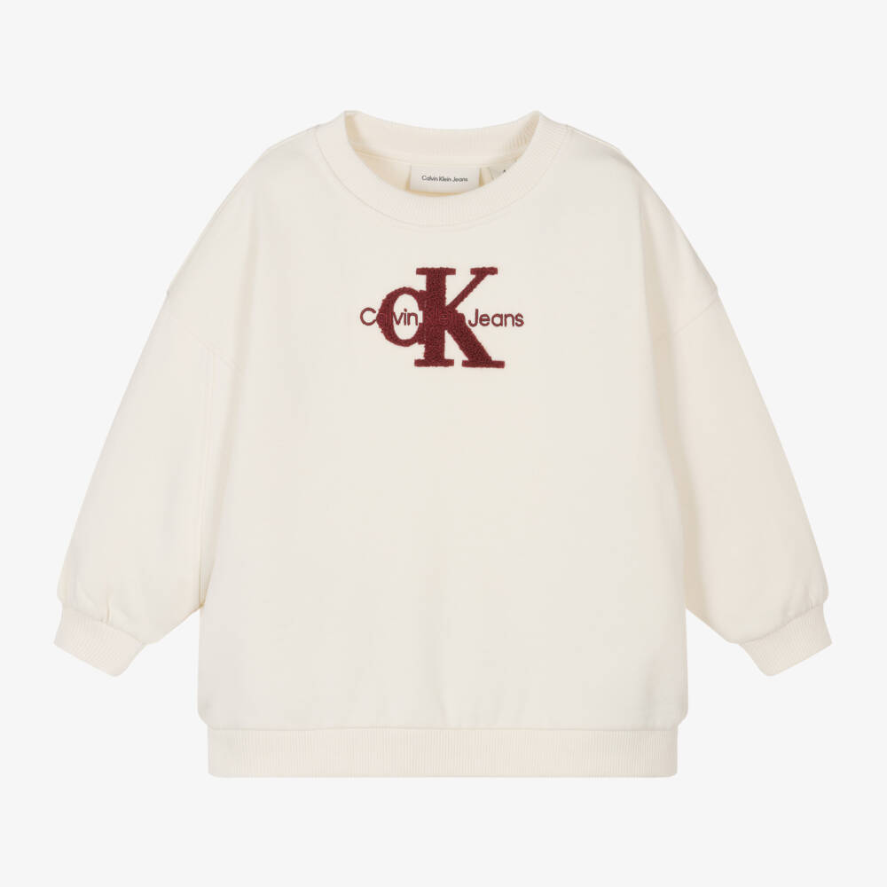Calvin Klein-Girls Ivory Bouclé Logo Sweatshirt | Childrensalon Outlet