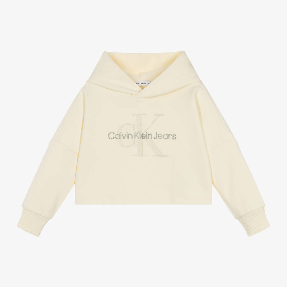 Girls Ivory Cotton CK Monogram Hoodie