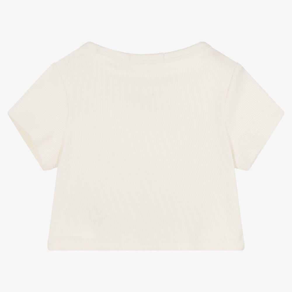 Calvin Klein Jeans-تيشيرت قطن جيرسي لون عاجي للبنات | Childrensalon Outlet