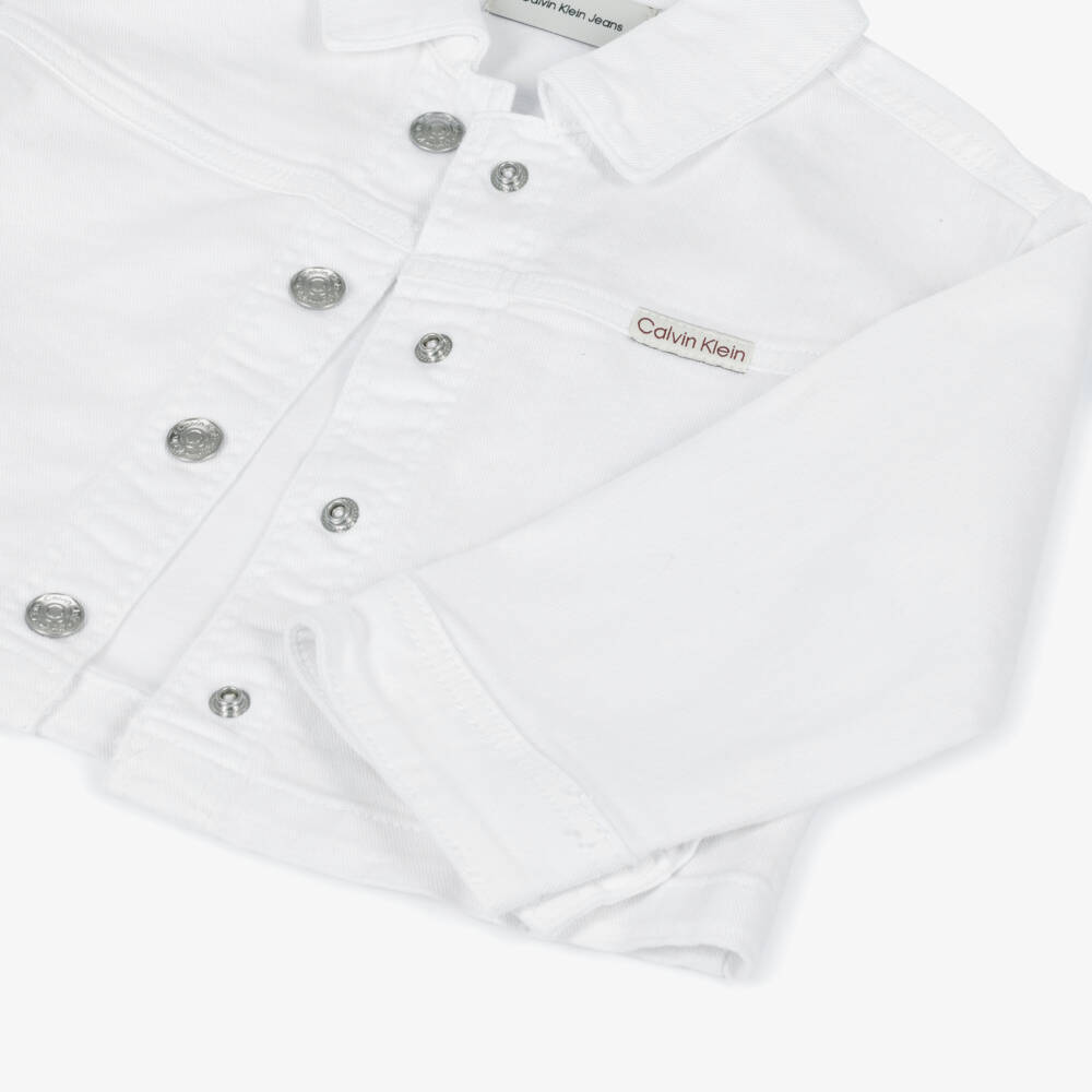 Calvin Klein-معطف دنيم قطني عاجي للبنات | Childrensalon Outlet