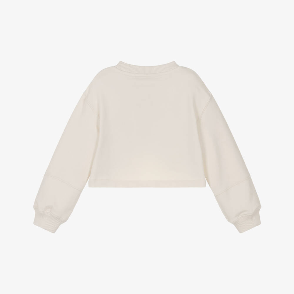 Calvin Klein-Girls Ivory Cotton Fold-Over Sweatshirt | Childrensalon Outlet