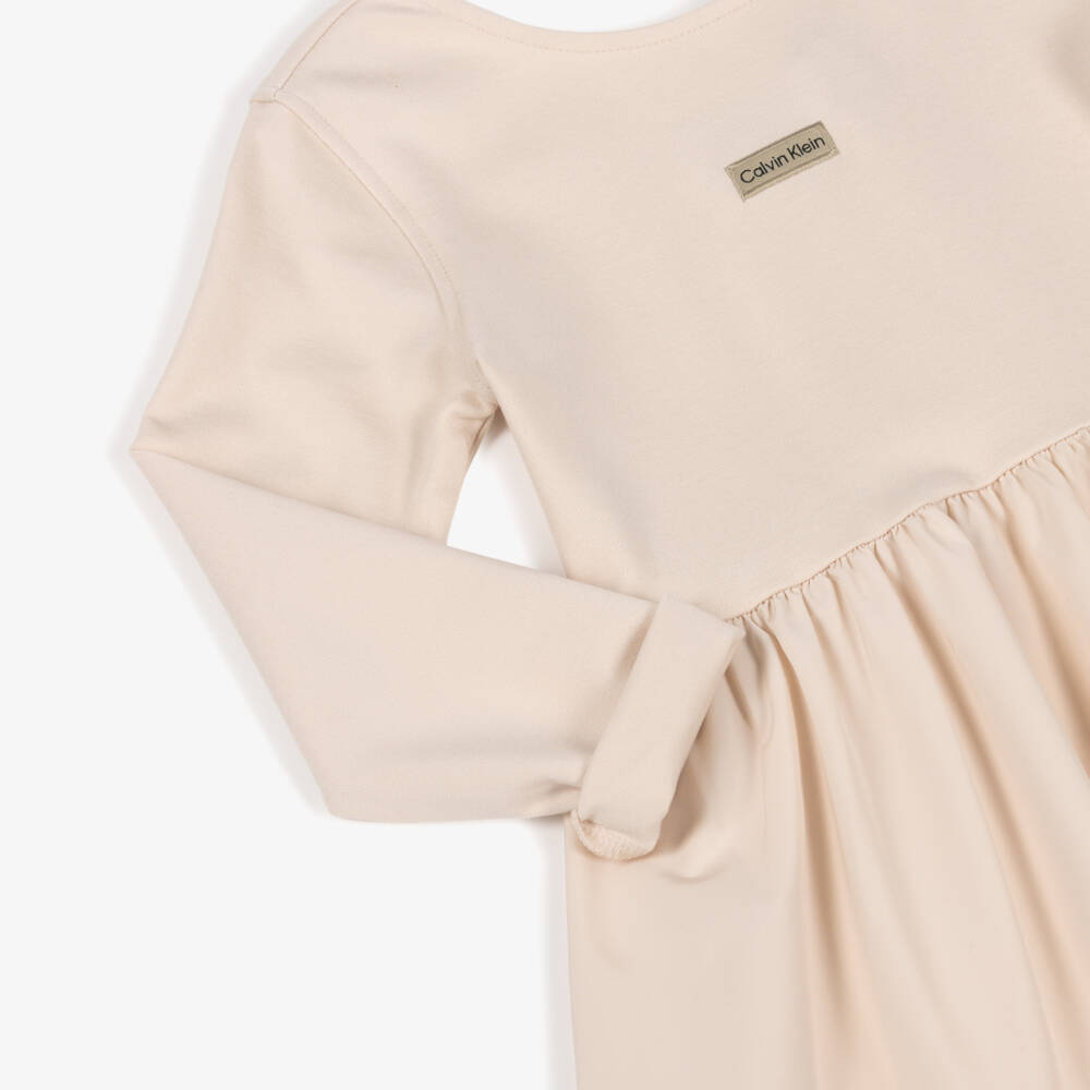 Calvin Klein-Girls Ivory Cotton Jersey & Satin Dress | Childrensalon Outlet
