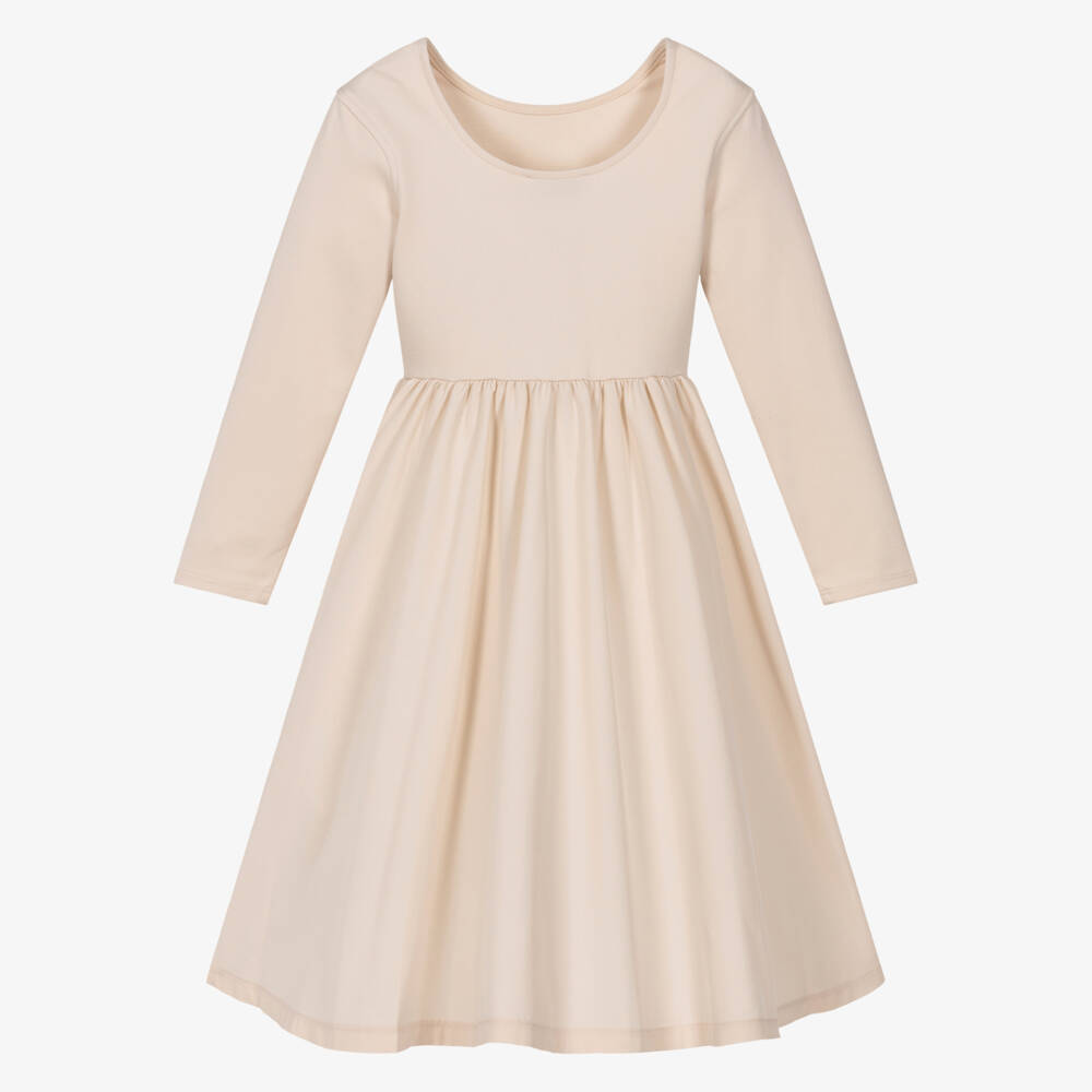 Calvin Klein-Girls Ivory Cotton Jersey & Satin Dress | Childrensalon Outlet