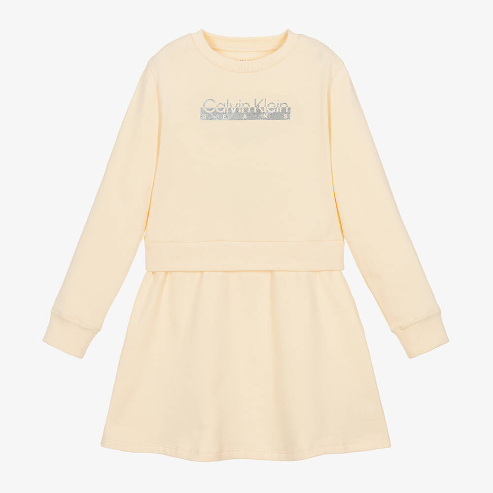 Calvin Klein-Girls Ivory Cotton Sweatshirt Dress | Childrensalon Outlet