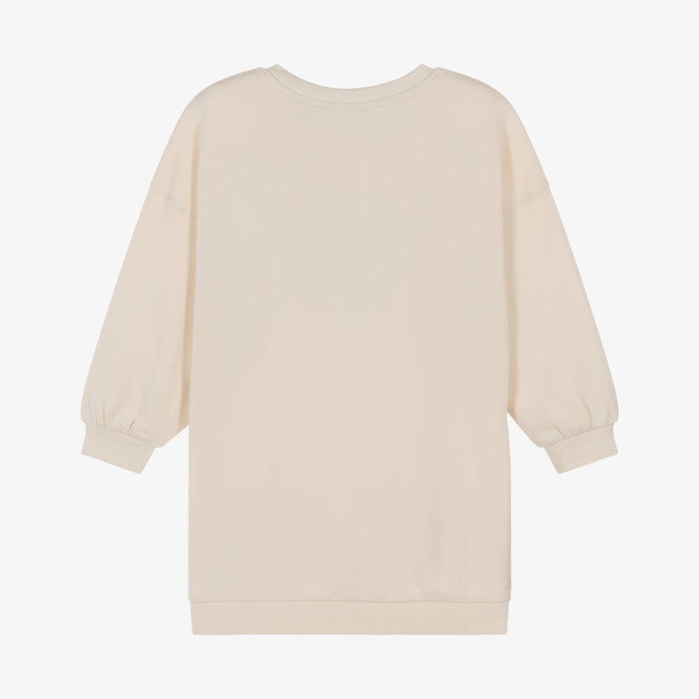 Calvin Klein-Girls Ivory Cotton Sweatshirt Dress with Iridescent Logo | Childrensalon Outlet