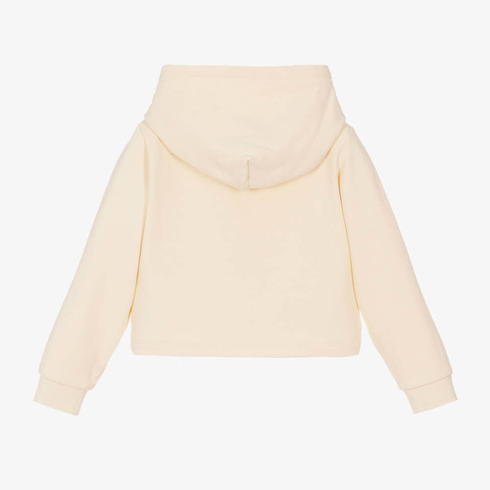 كالفين كلاين-سويتشيرت هودي قطن جيرسي لون عاجي للبنات | Childrensalon Outlet