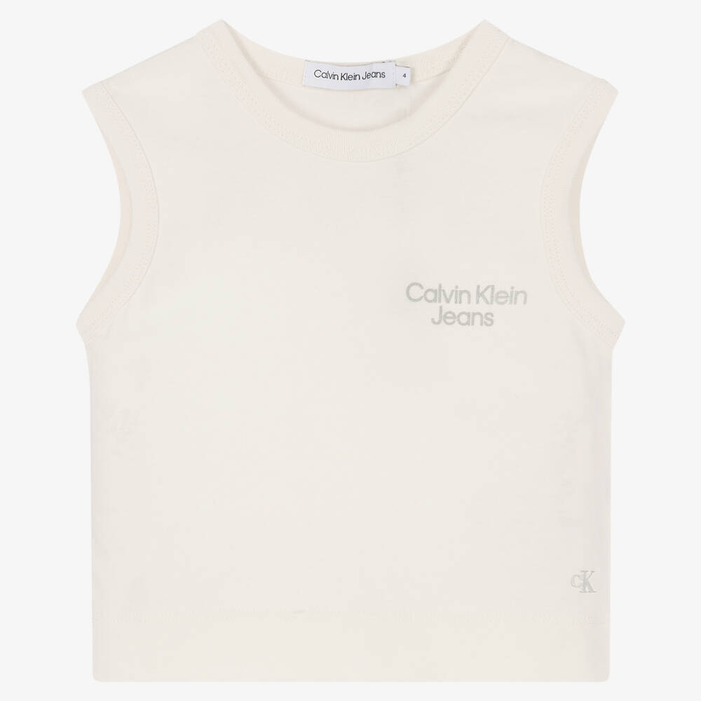 Calvin Klein Jeans - Girls Ivory Cotton Vest Top | Childrensalon