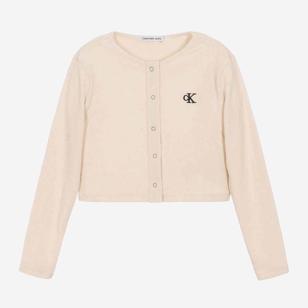 Calvin Klein - Cardigan ivoire en jersey froissé fille | Childrensalon