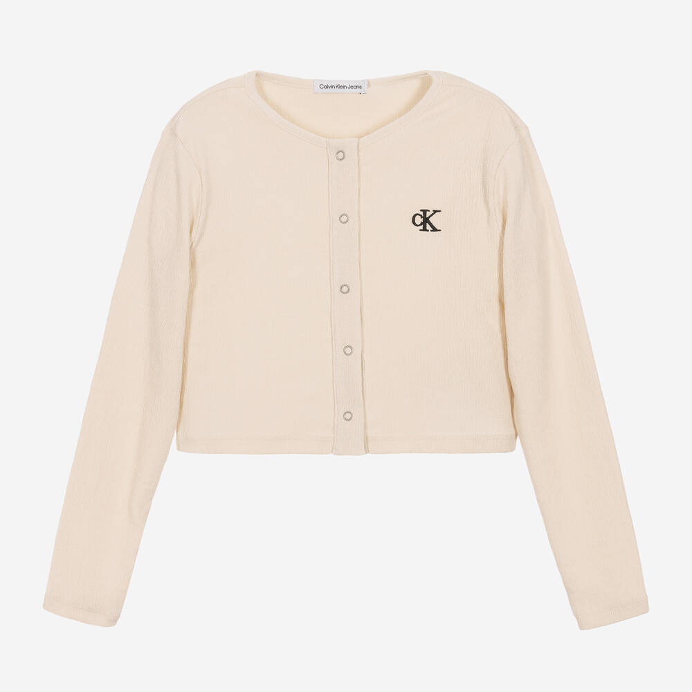 Calvin Klein - Girls Ivory Crinkle Jersey Cardigan | Childrensalon