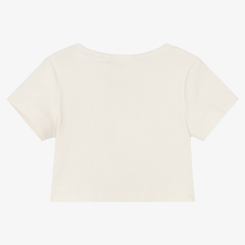 Calvin Klein Jeans-Girls Ivory Cropped T-Shirt | Childrensalon Outlet