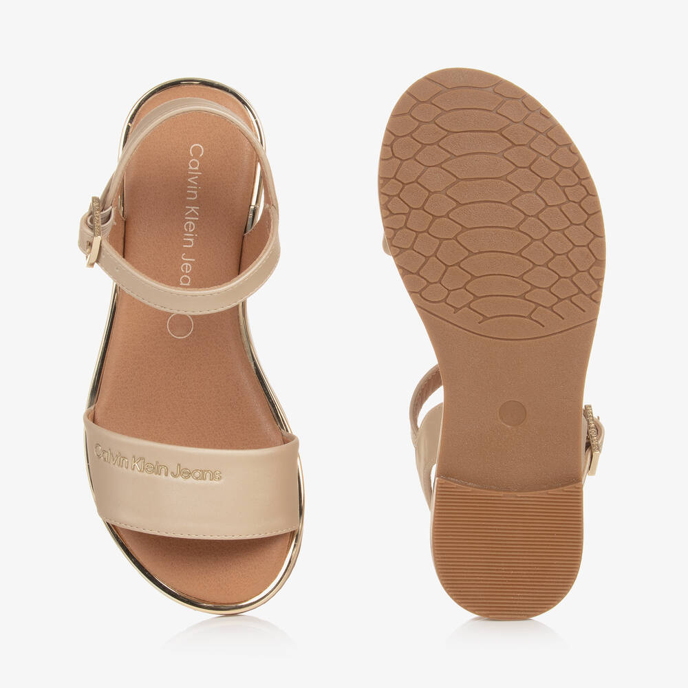 Calvin Klein-Girls Ivory Faux Leather Sandals | Childrensalon Outlet