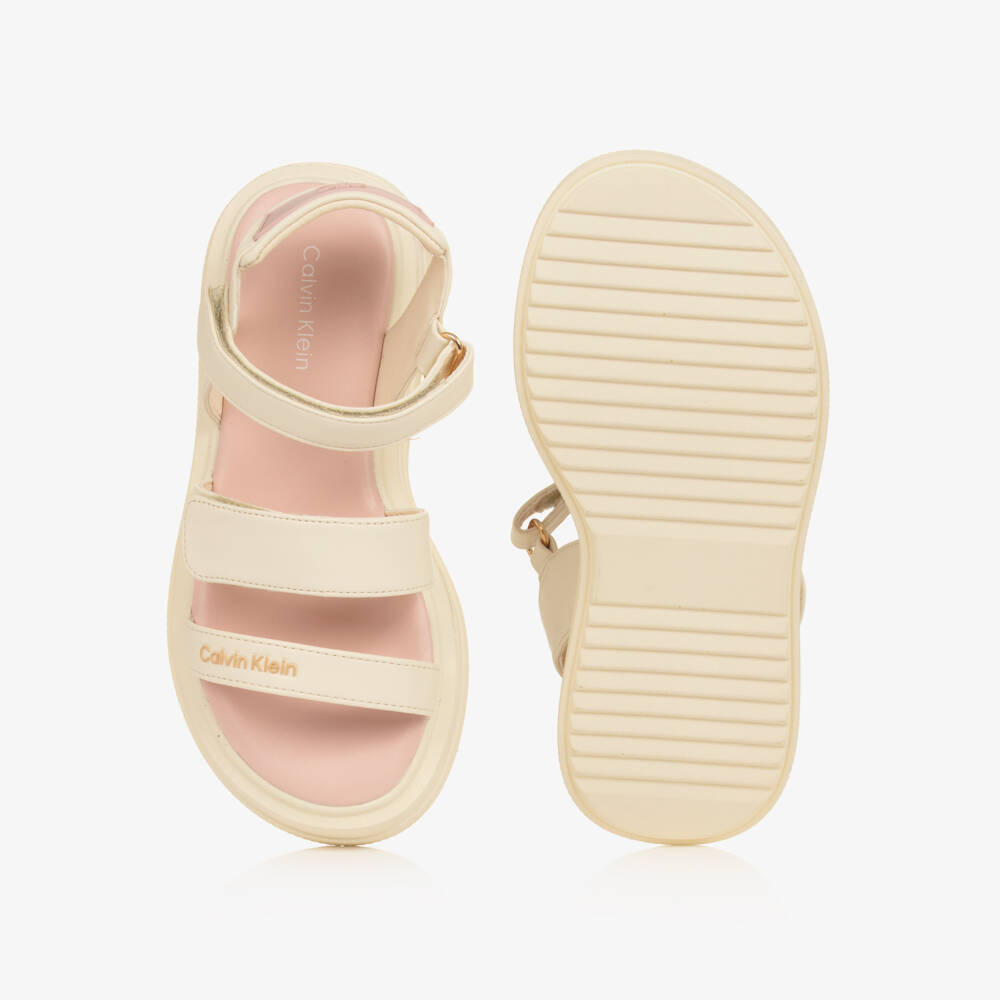 Calvin Klein-Girls Ivory Faux Leather Sandals with Chunky Soles | Childrensalon Outlet