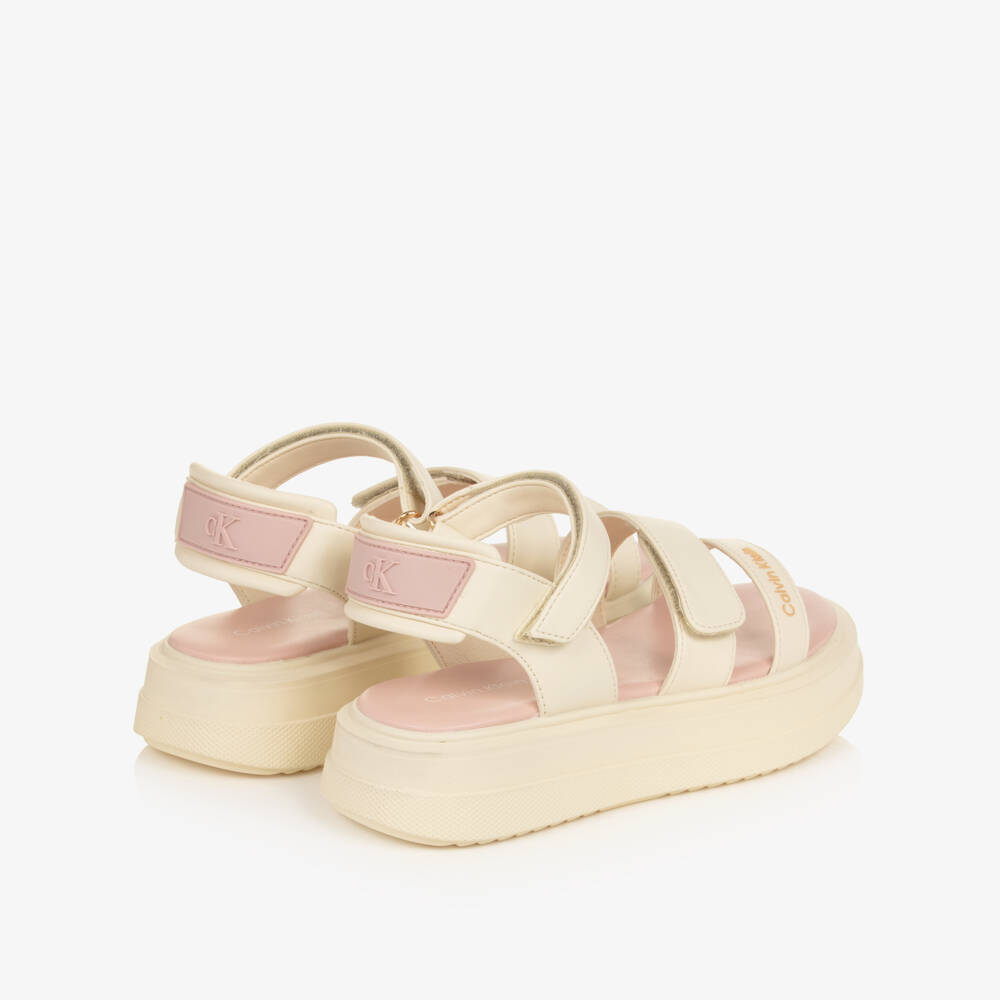Calvin Klein-Girls Ivory Faux Leather Sandals with Chunky Soles | Childrensalon Outlet