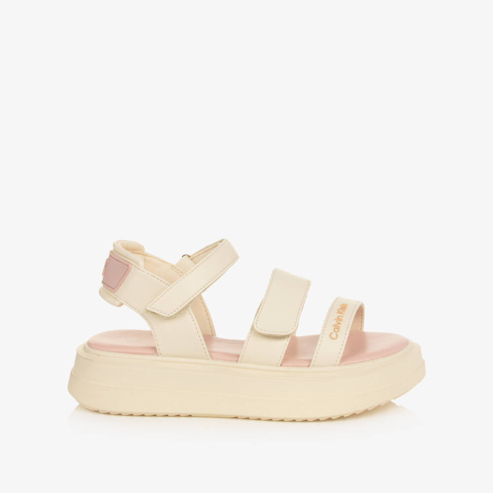 Calvin Klein-Girls Ivory Faux Leather Sandals with Chunky Soles | Childrensalon Outlet