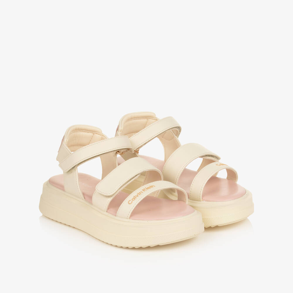 Calvin Klein-Girls Ivory Faux Leather Sandals with Chunky Soles | Childrensalon Outlet