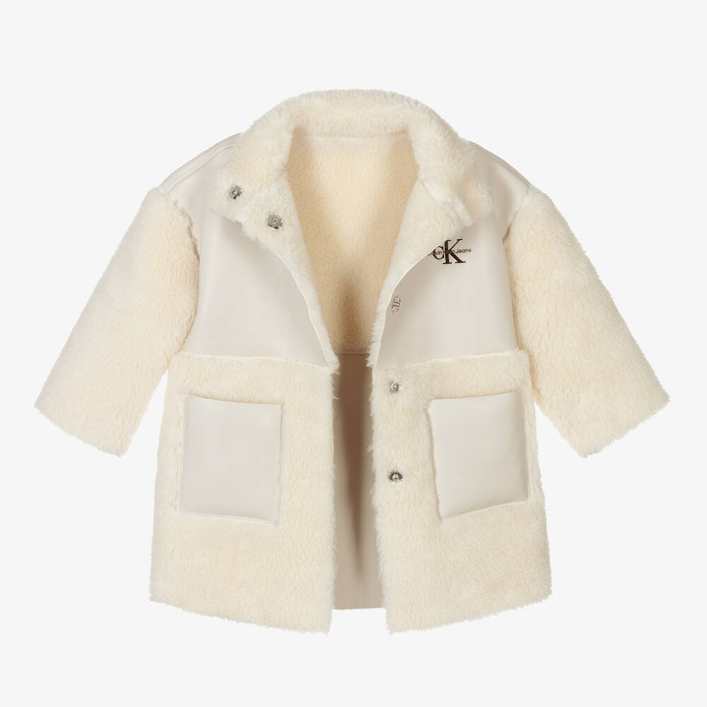 Calvin Klein Джинсы-Кремовое пальто из искусственной овчины | Childrensalon Outlet
