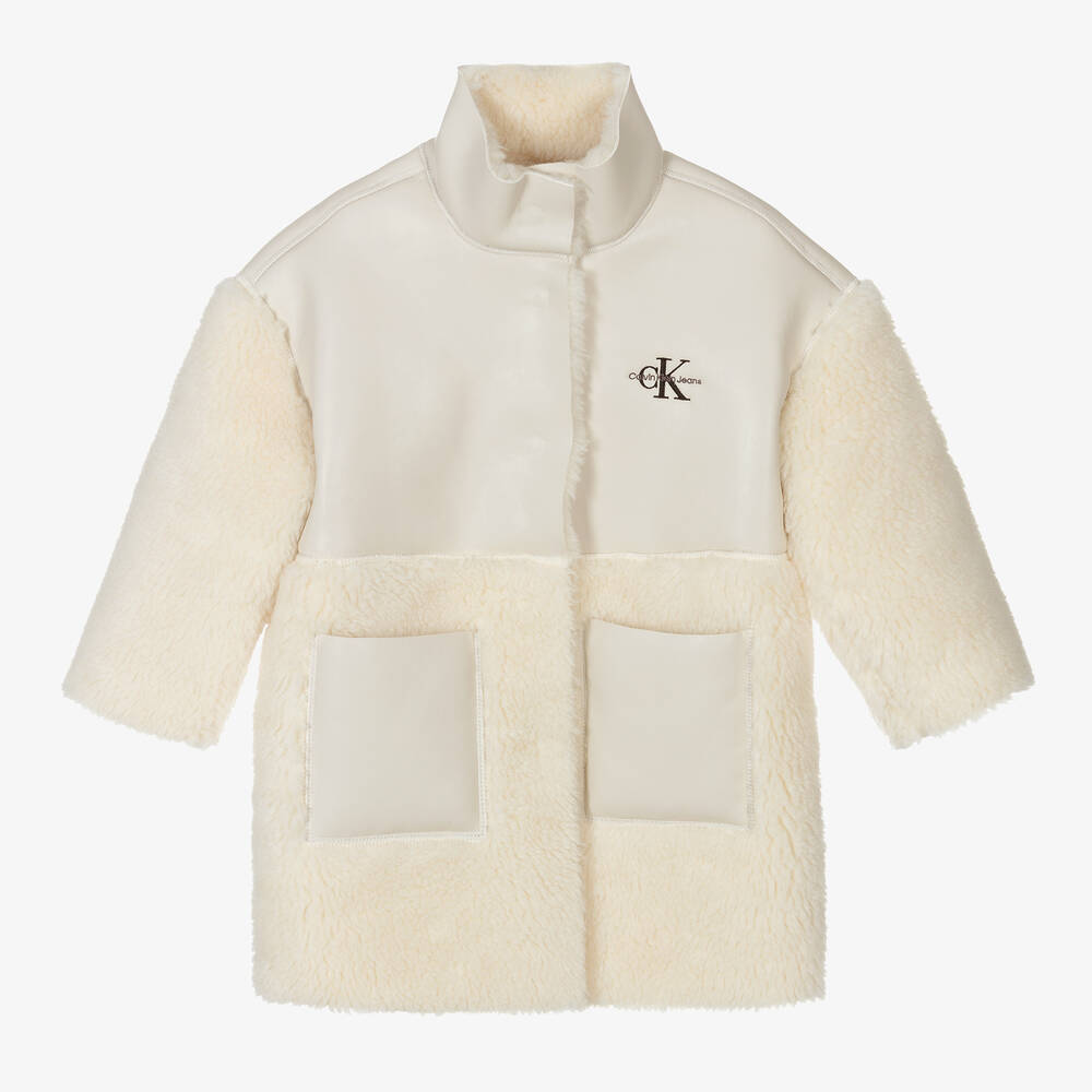 Calvin Klein Jeans - Shearling-Imitat-Mantel elfenbein | Childrensalon