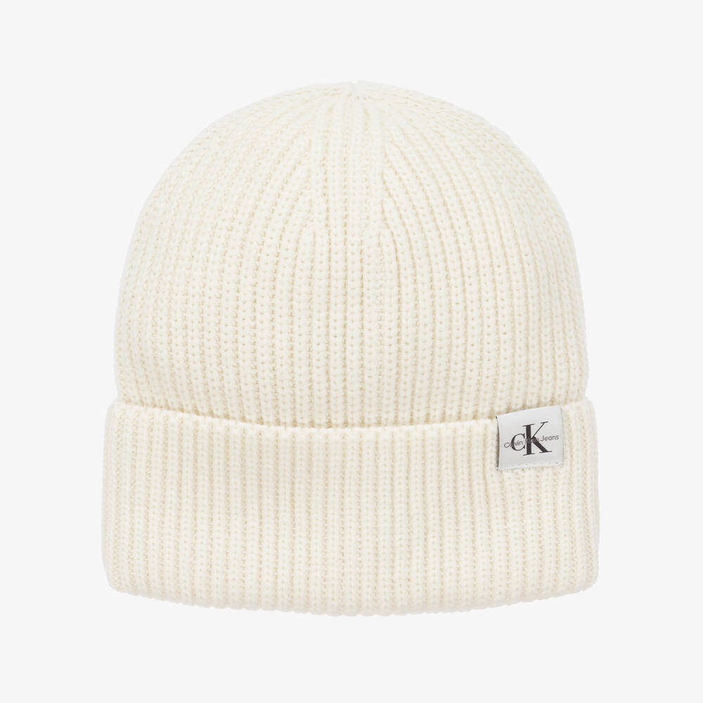 Calvin Klein - Girls Ivory Knitted Beanie Hat | Childrensalon