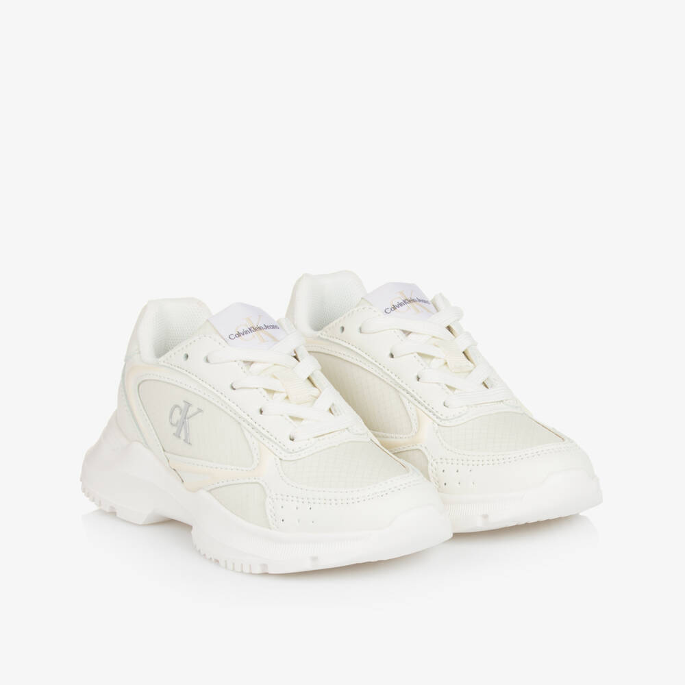 Calvin Klein-حذاء رياضي دانتيل بشعار عاجي للبنات | Childrensalon Outlet