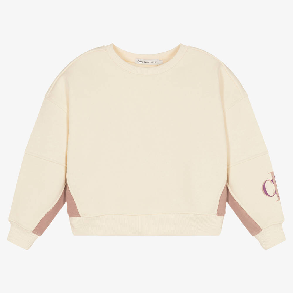 Calvin Klein Jeans - Baumwoll-Sweatshirt elfenbein/rosa | Childrensalon
