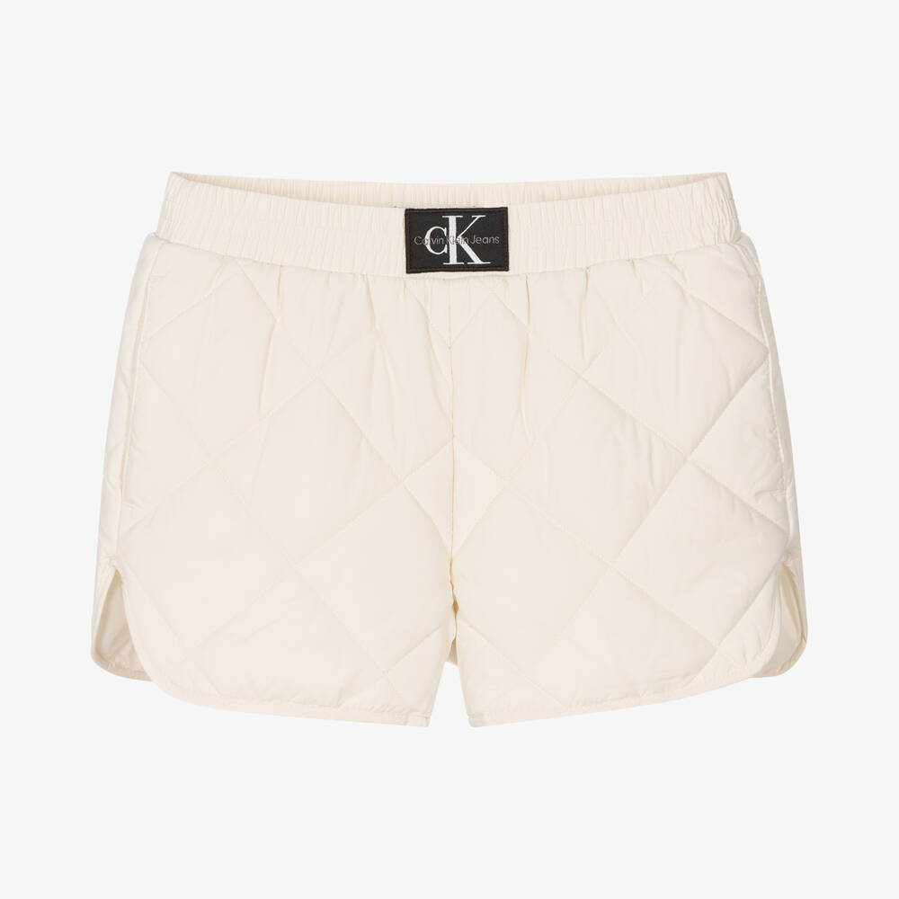 Calvin Klein Jeans - Girls Ivory Quilted Logo Shorts | Childrensalon