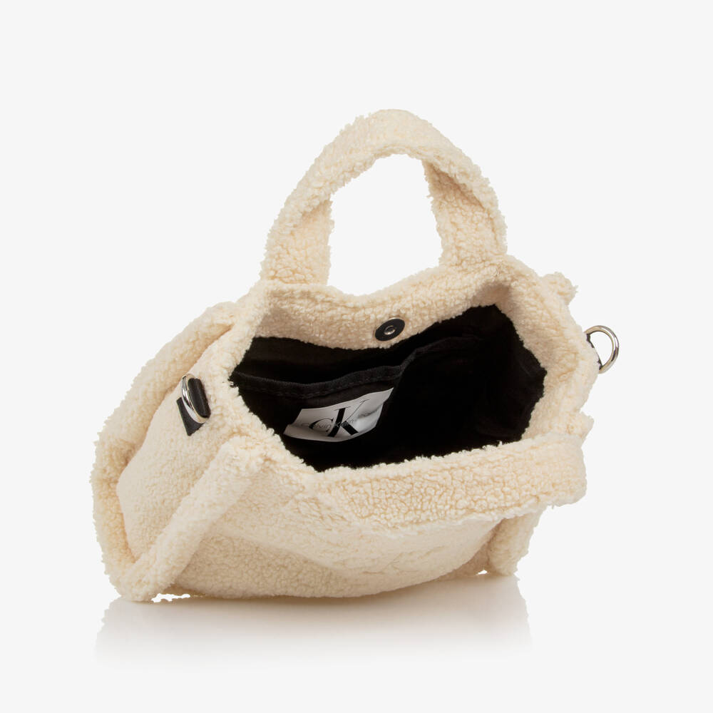 Calvin Klein-Girls Ivory Sherpa Fleece Handbag (24cm) | Childrensalon Outlet