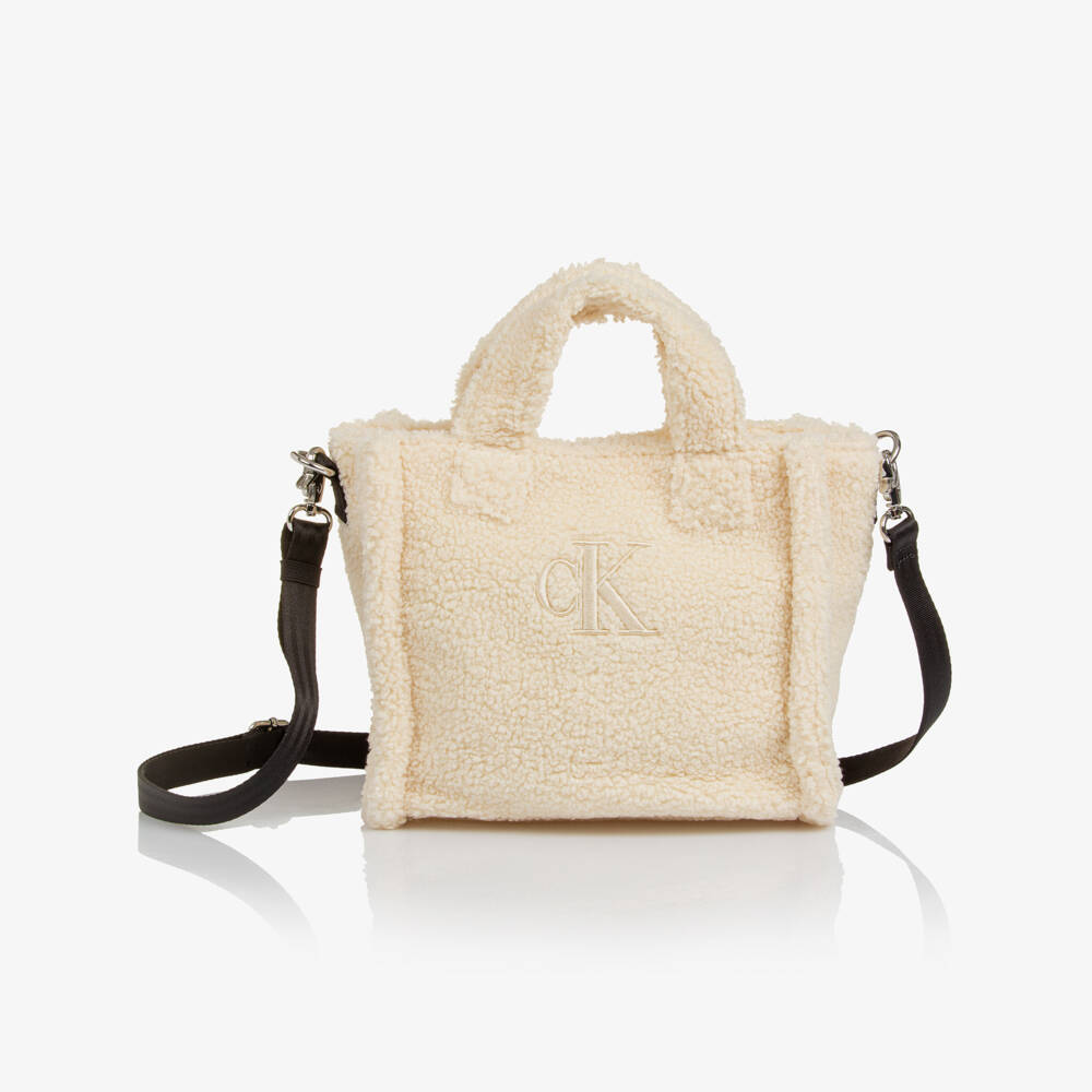 Calvin Klein-Girls Ivory Sherpa Fleece Handbag (24cm) | Childrensalon Outlet