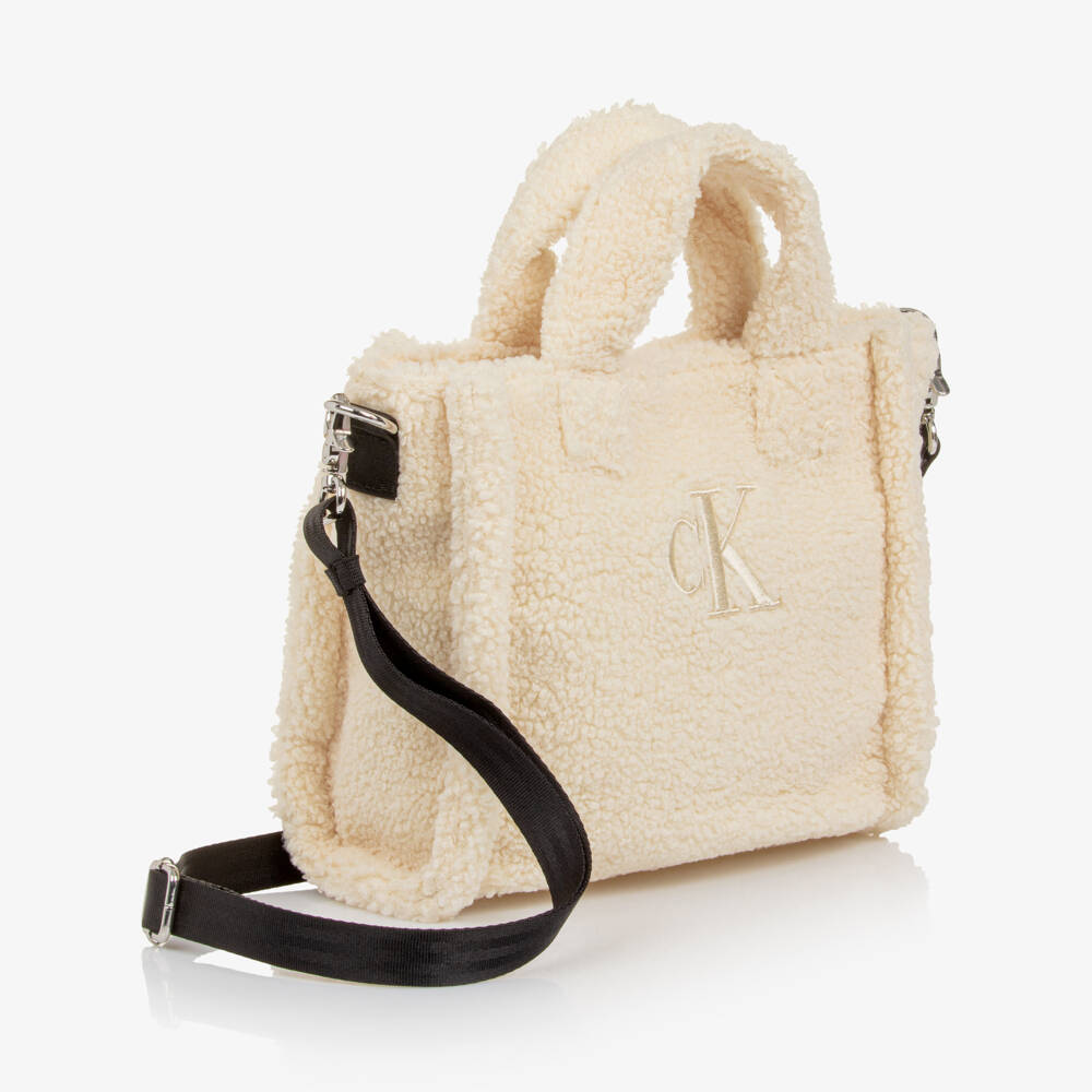 Calvin Klein-Girls Ivory Sherpa Fleece Handbag (24cm) | Childrensalon Outlet