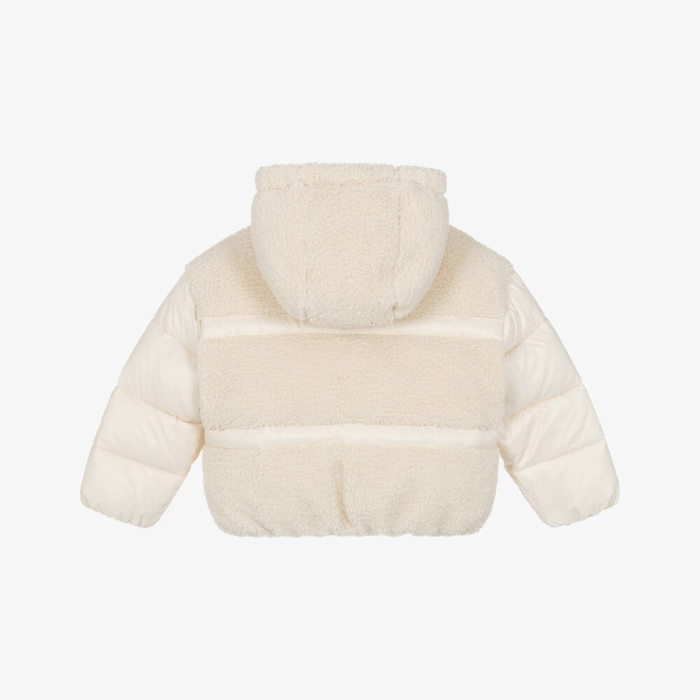 Calvin Klein-Girls Ivory Sherpa Fleece Puffer Jacket with Hood | Childrensalon Outlet