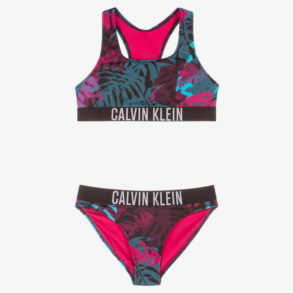 Calvin Klein - Pinker Bikini mit Blatt-Print (M) | Childrensalon