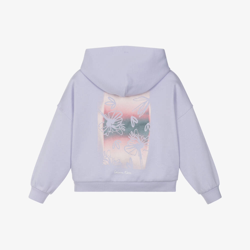 Calvin Klein-Girls Lavender Blossom Print Hoodie | Childrensalon Outlet