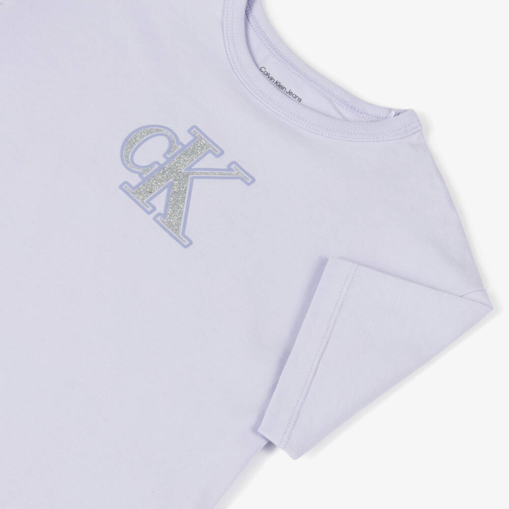 Calvin Klein-Girls Lavender Cotton Logo Tee | Childrensalon Outlet