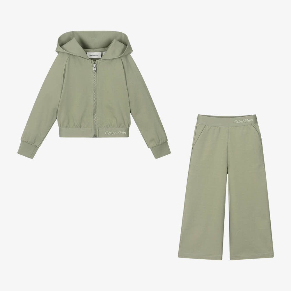 Calvin Klein-Girls Leafy Green Zipped Hoodie Ensemble | Childrensalon Outlet