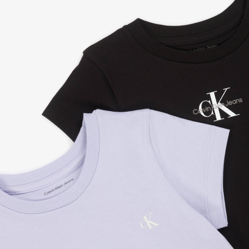 Calvin Klein-Girls Lilac & Black Cotton Tee Duo | Childrensalon Outlet