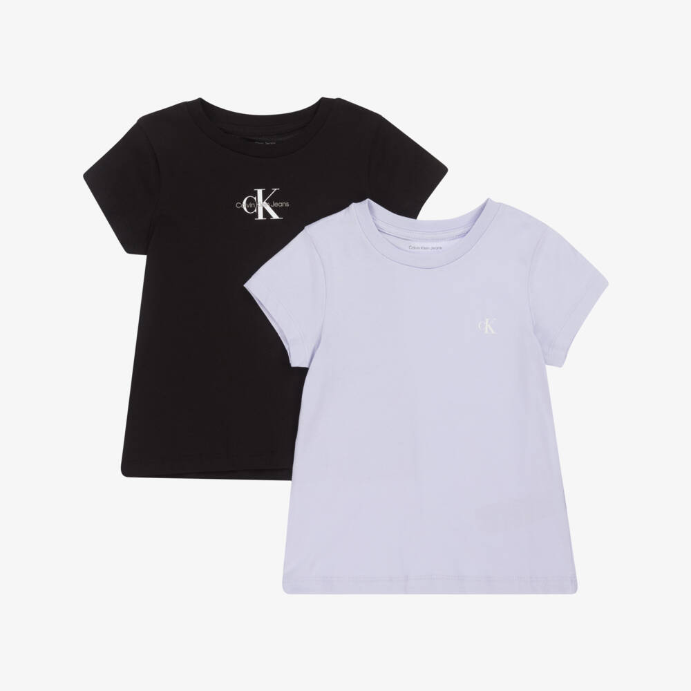 Calvin Klein-Girls Lilac & Black Cotton Tee Duo | Childrensalon Outlet