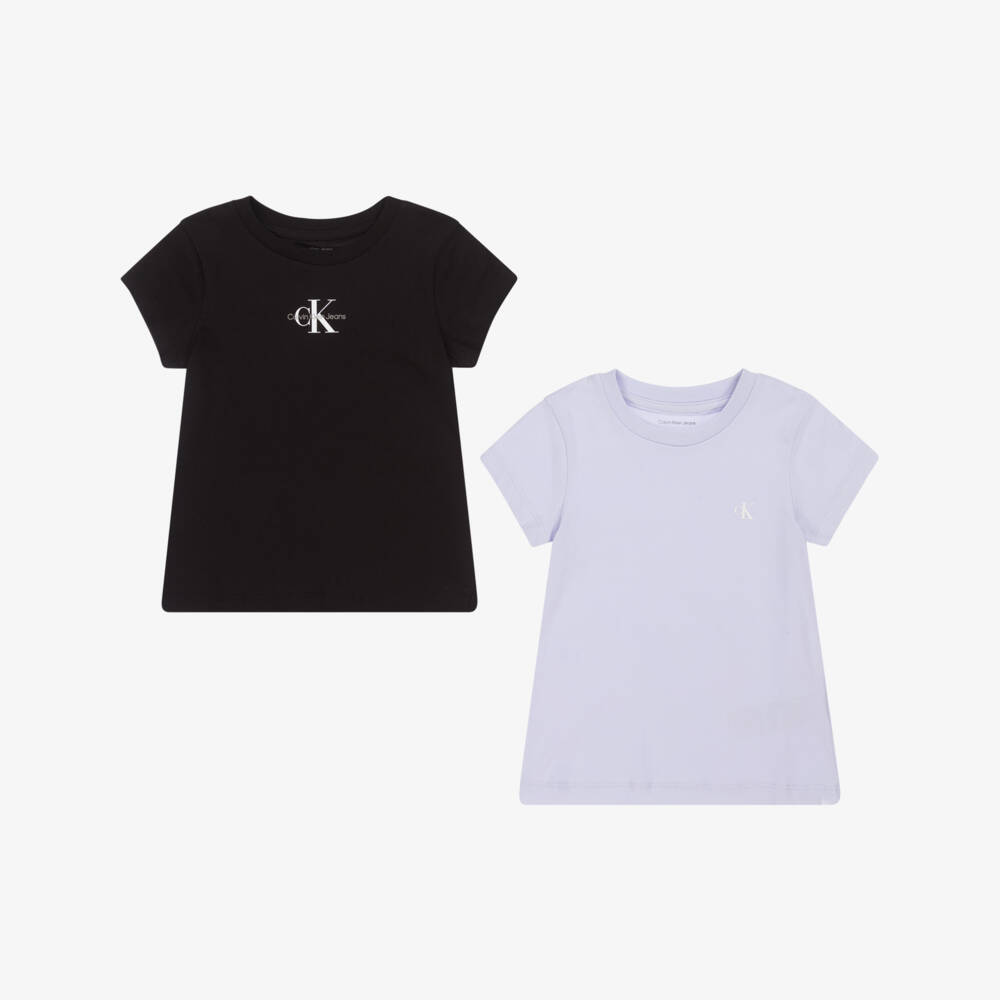 Calvin Klein-Girls Lilac & Black Cotton Tee Duo | Childrensalon Outlet