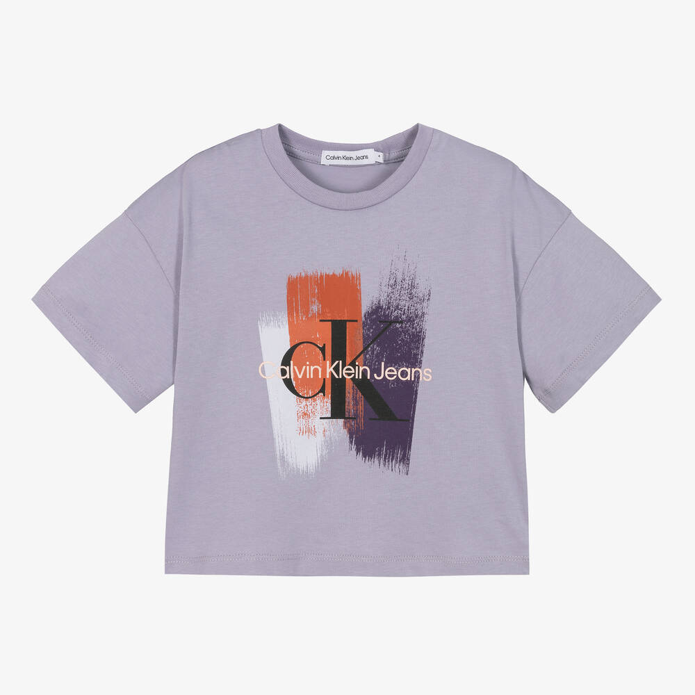 Calvin Klein - Girls Lilac Cotton T-Shirt | Childrensalon