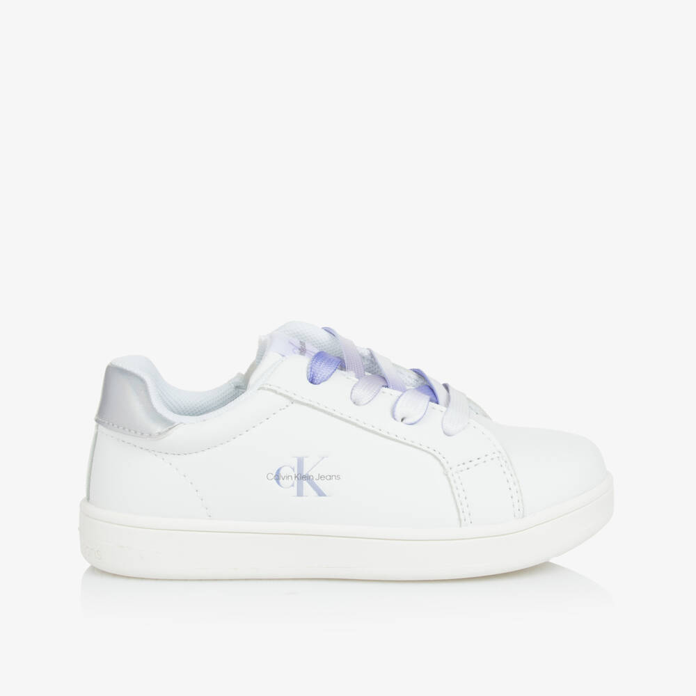 Calvin Klein-Girls Lilac Lace White Sneakers | Childrensalon Outlet