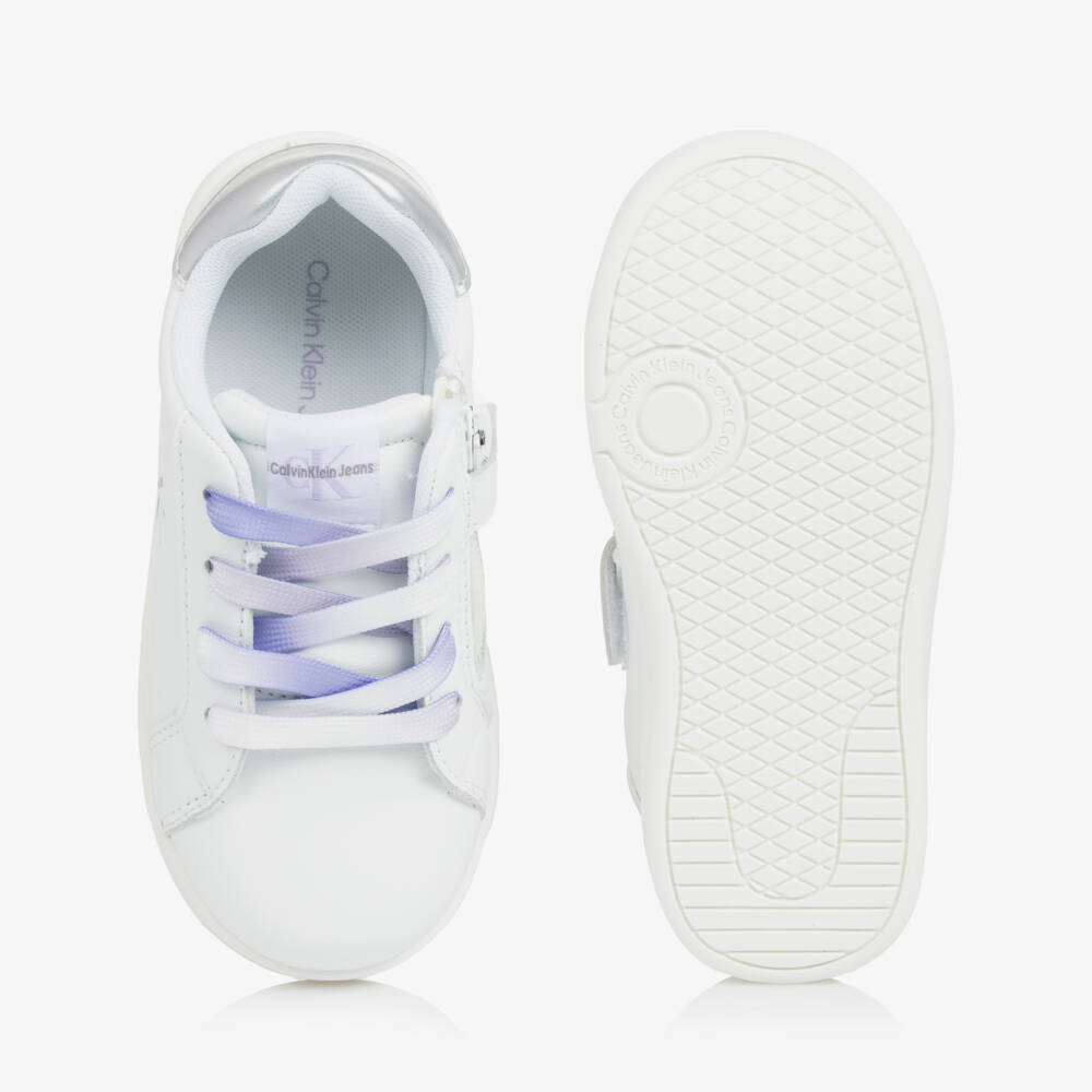 Calvin Klein-Girls Lilac Lace White Sneakers | Childrensalon Outlet