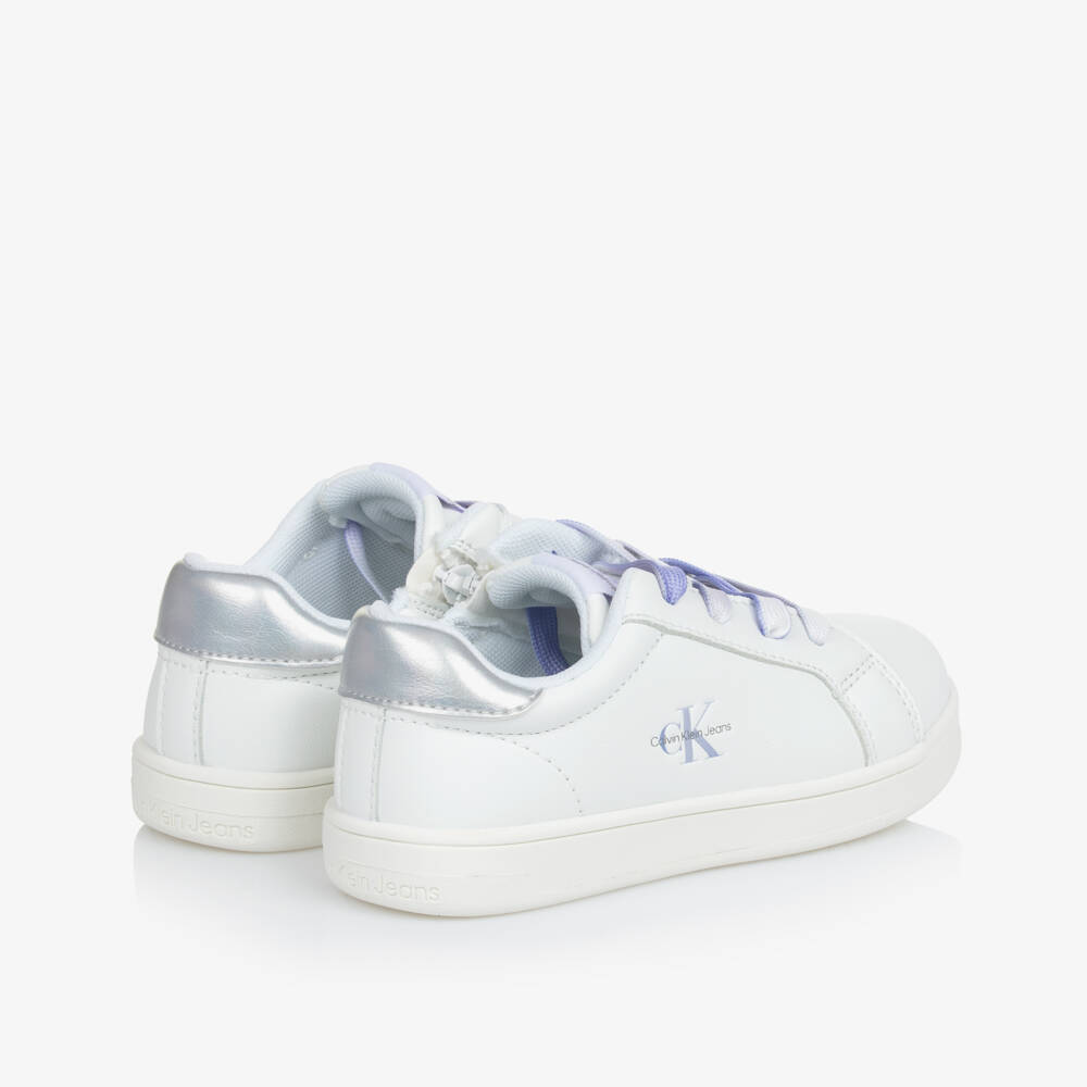 Calvin Klein-Girls Lilac Lace White Sneakers | Childrensalon Outlet