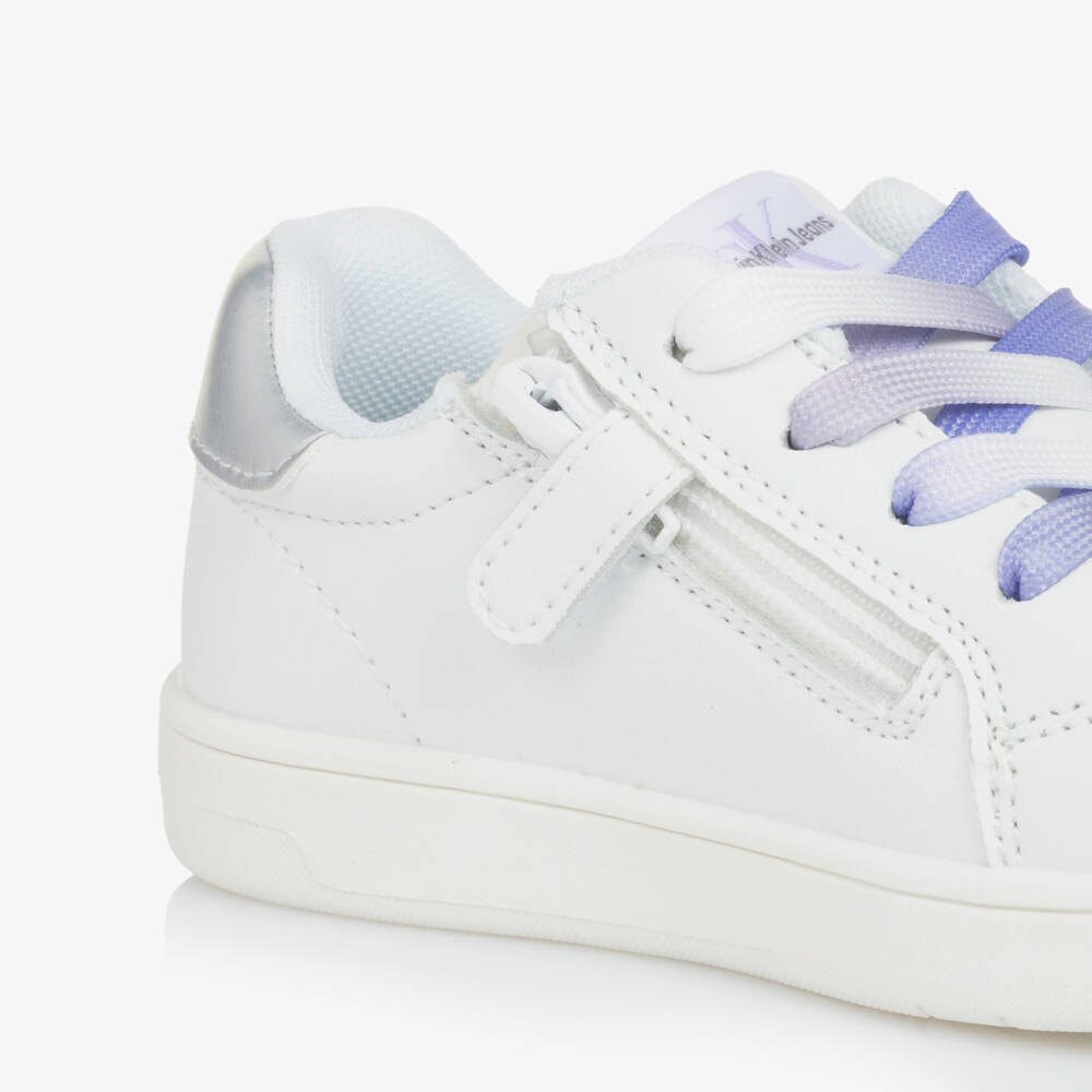 Calvin Klein-Girls Lilac Lace White Sneakers | Childrensalon Outlet