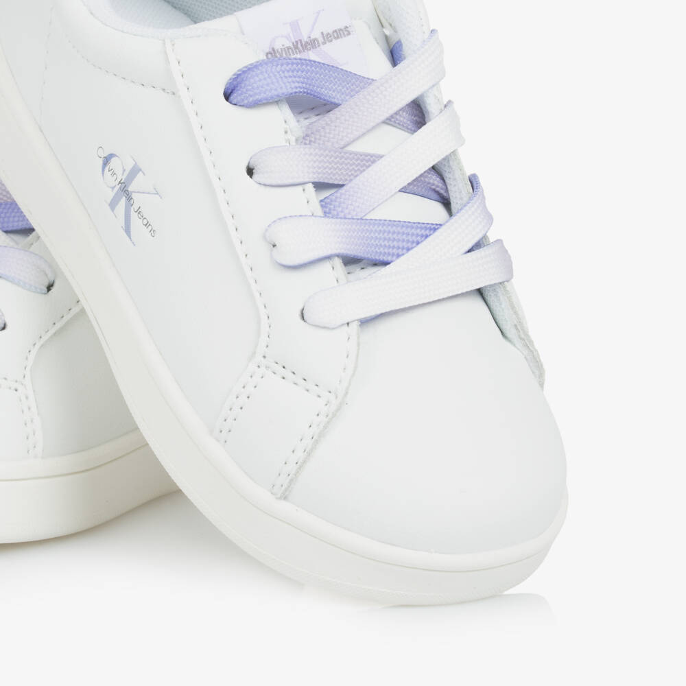 Calvin Klein-Girls Lilac Lace White Sneakers | Childrensalon Outlet
