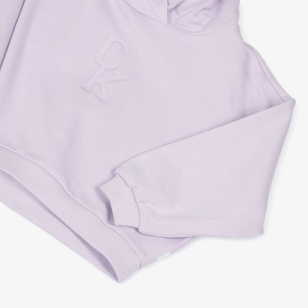 Calvin Klein-Girls Lilac Purple Cotton Hoodie with Bold Face Logo | Childrensalon Outlet