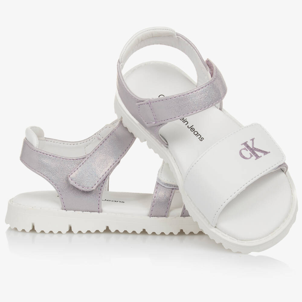 Calvin Klein-Girls Lilac & White Sparkle Strap Sandals | Childrensalon Outlet