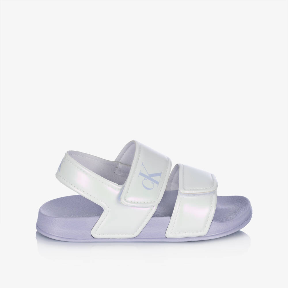 Calvin Klein-Girls Lilac & White Strap Sandals | Childrensalon Outlet