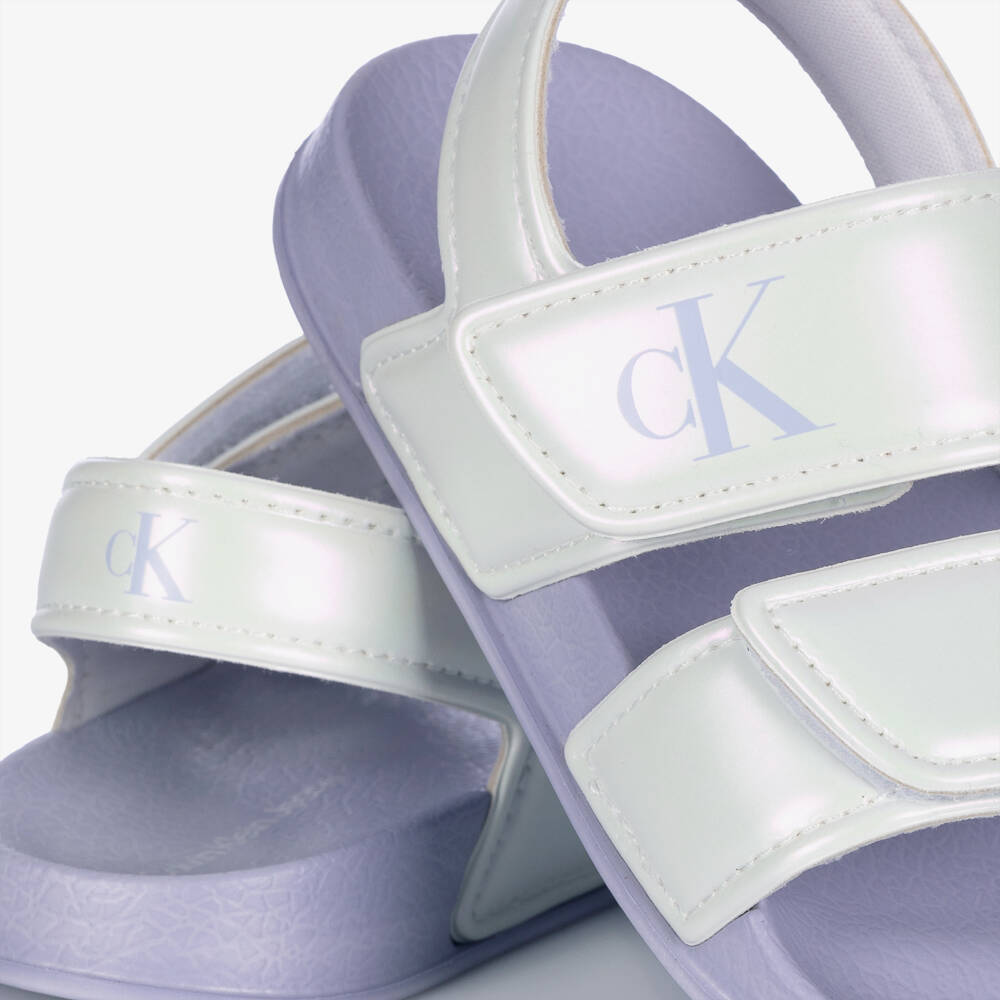 Calvin Klein-Girls Lilac & White Strap Sandals | Childrensalon Outlet